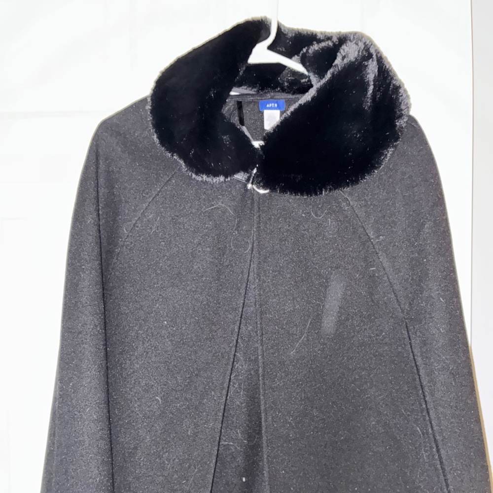Apt. 9 Black Cape with Faux Fur Collar